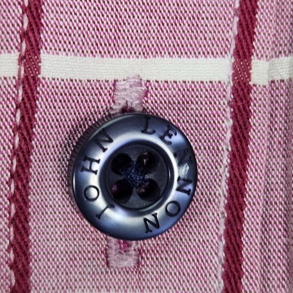 John Lennon Button-Down Oxford Shirt Pink Plaid Embroidered Long Sleeve Men's XL - Picture 9 of 11